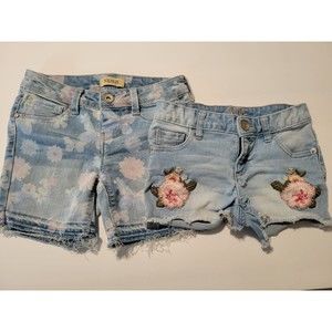 Squeeze Girls Floral Shorts/Justice Shortie Jeans Blue Embroidery Sz8 Lot Of 2